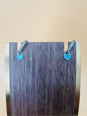 silver & blue enamel heart earrings stamped .925